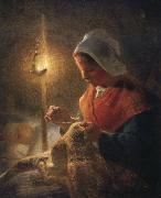 Jean Francois Millet, Woman sewing by lamplight